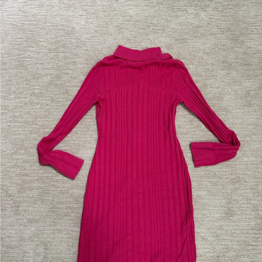 MILLY Polo Cardigan Pink Ribbed Knit Dress Small - Picture 5 of 5